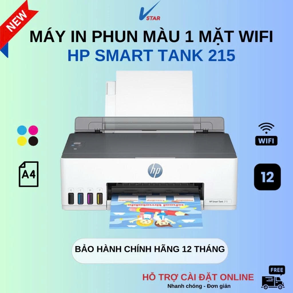 Máy in phun màu HP Smart Tank 210/ 215 WIFI. Máy in màu chính hãng HP - Bảo hành 12 tháng