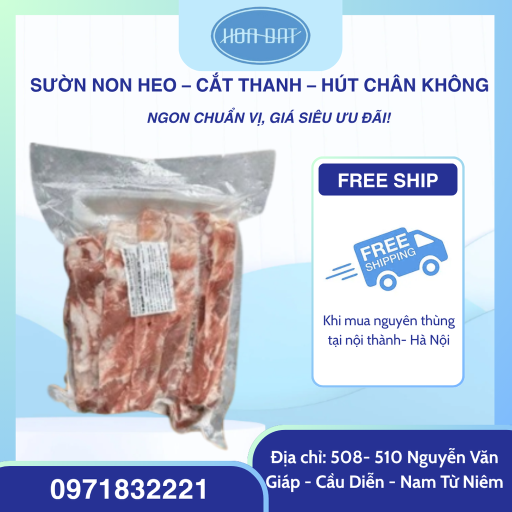 Sườn Non (Sườn Bẹ) Heo – Cắt Thanh – Hút Chân Không – Túi 1kg
