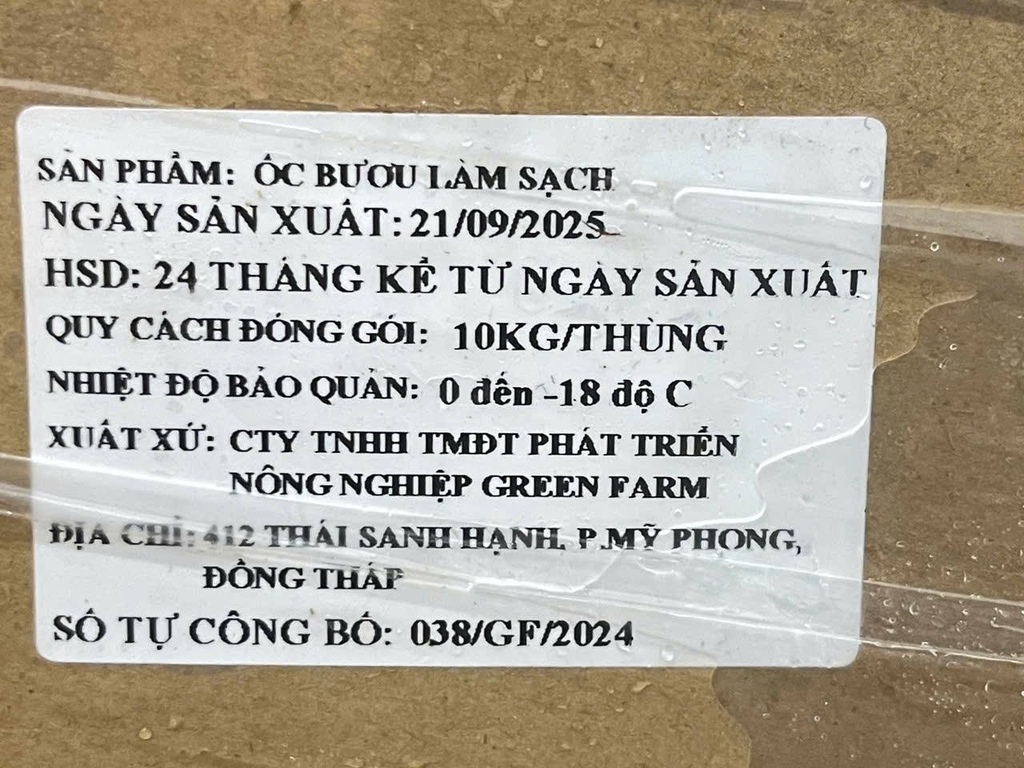 ỐC BƯƠU LÀM SẠCH GREEN FARM - THÙNG 10KG