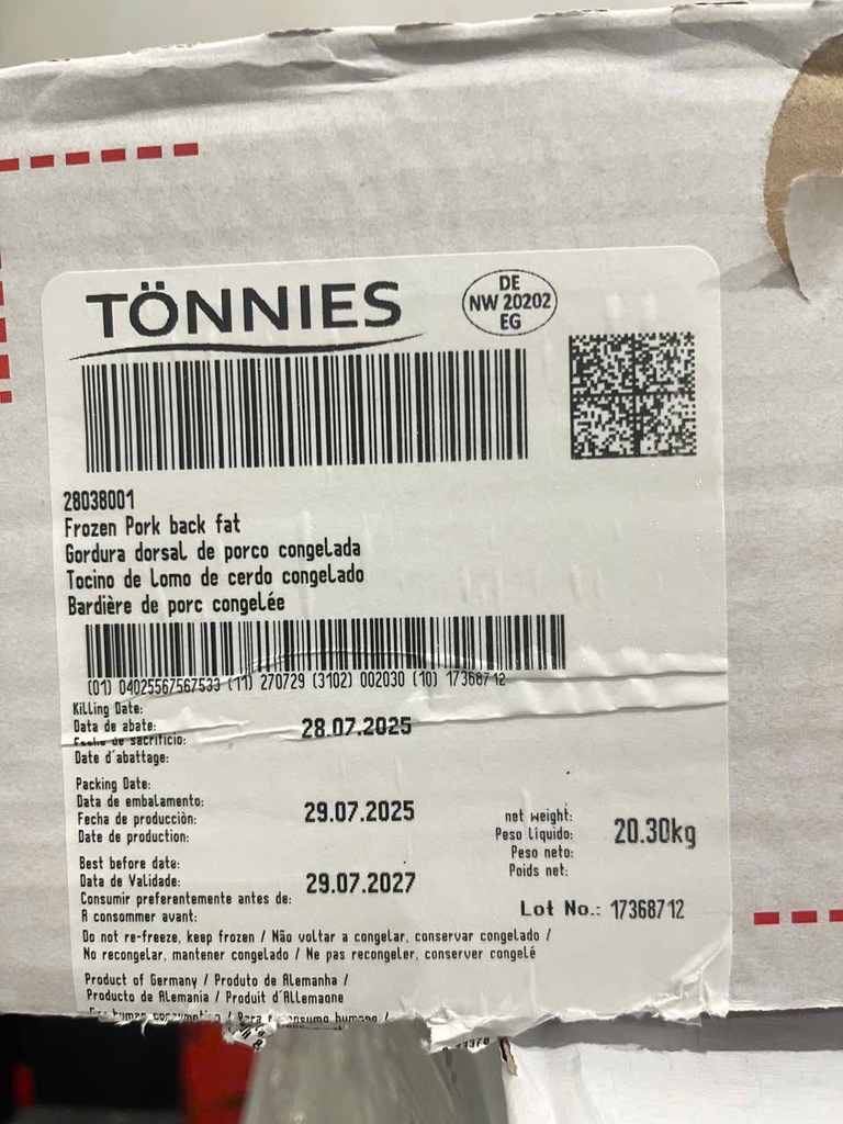 MỠ LƯNG HEO ĐÔNG LẠNH – TÖNNIES ĐỨC