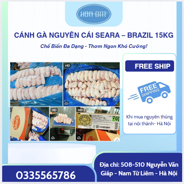 CÁNH GÀ NGUYÊN CÁI SEARA – NHẬP KHẨU BRAZIL THÙNG 15KG