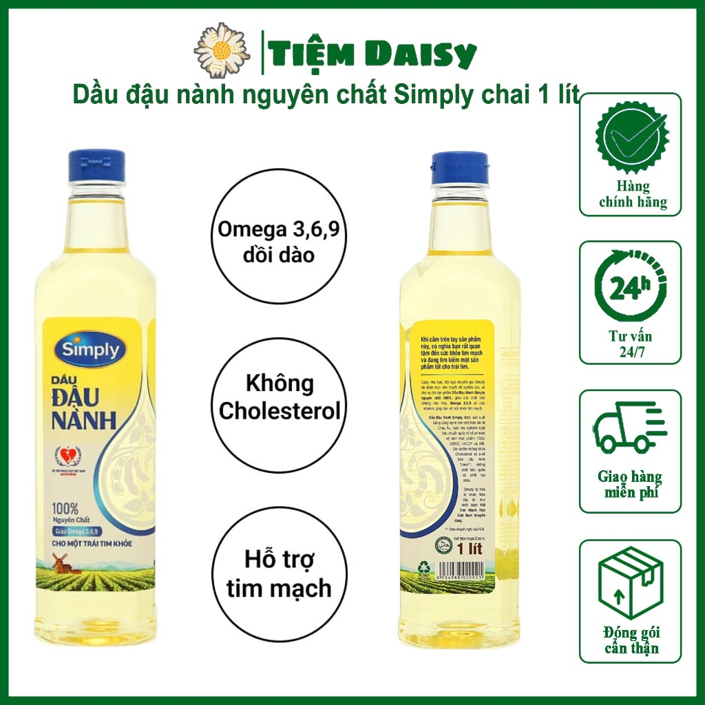 Dầu ăn Simply ( dầu đậu nành) chai 1 lít ( thùng 12 chai)