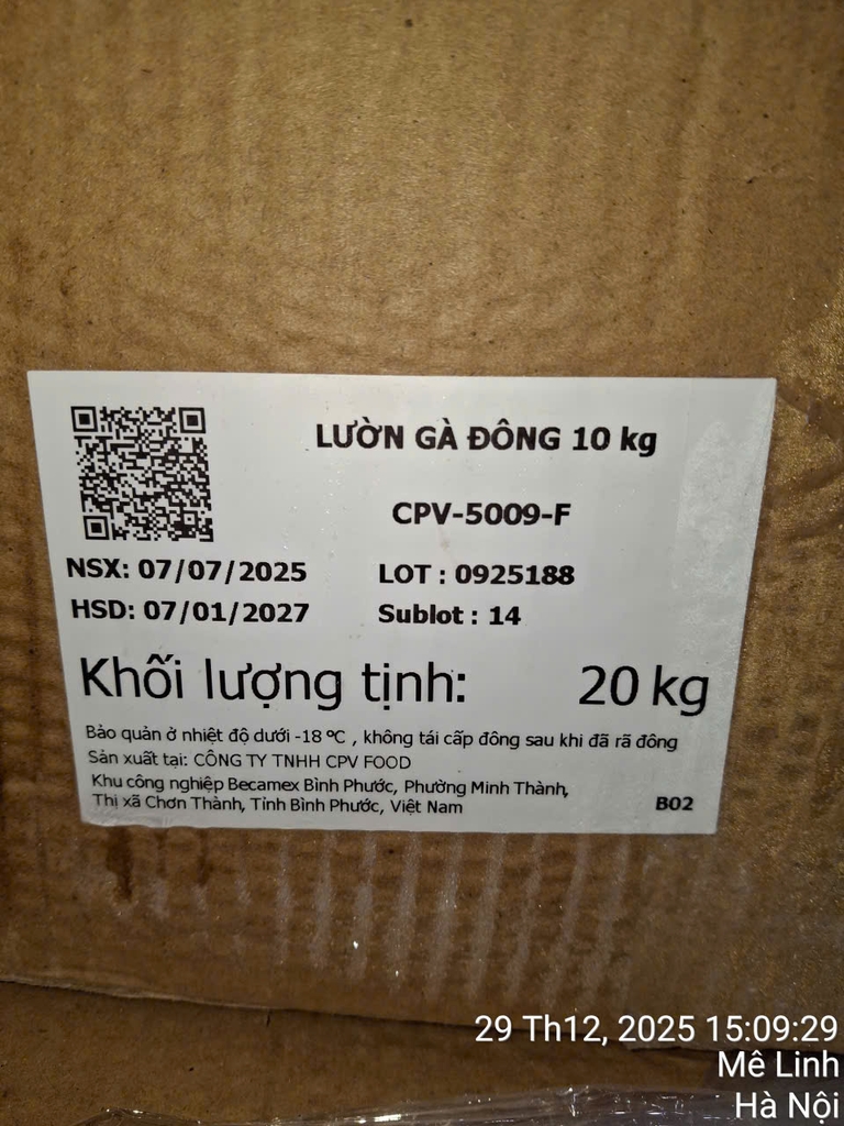 LƯỜN GÀ ĐÔNG LẠNH CP – THÙNG 20KG