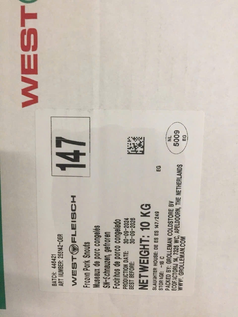 MŨI HEO ĐỨC WESTFLEISCH THÙNG 10KG