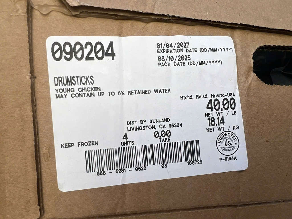 ĐÙI TỎI GÀ MỸ TÚI NHỎ SUNLAND THÙNG 18.14KG