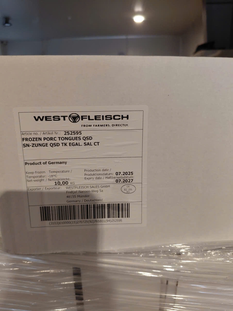 LƯỠI HEO KHÔNG CUỐNG WESTFLEISCH THÙNG 10KG