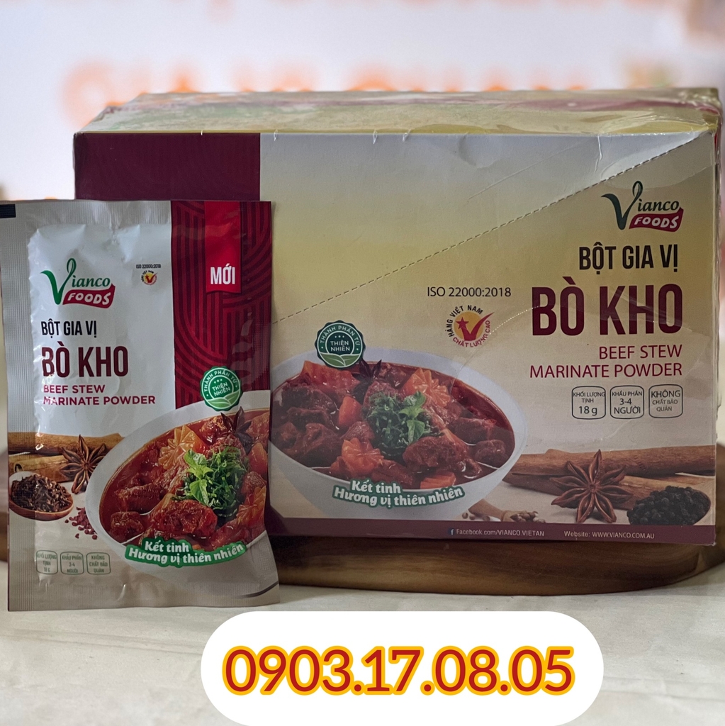 (2 gói*18gr) Bột bò kho Vianco 10gr / Hộp 25 gói