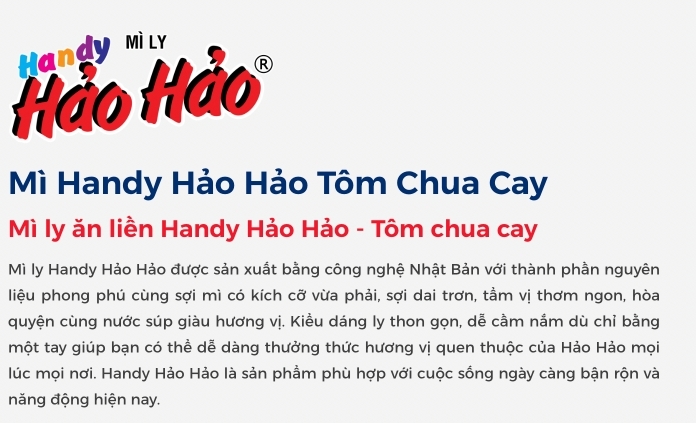 (Thùng 24 ly) Mì Ly Handy Hảo Hảo tôm chua cay 67gr