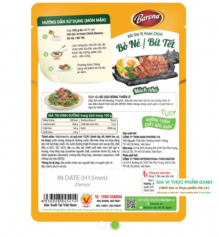 (Set 5/2,5-3kg thịt) Gia vị hoàn chỉnh BÒ NÉ/ BÍT TẾT Barona (80gr)