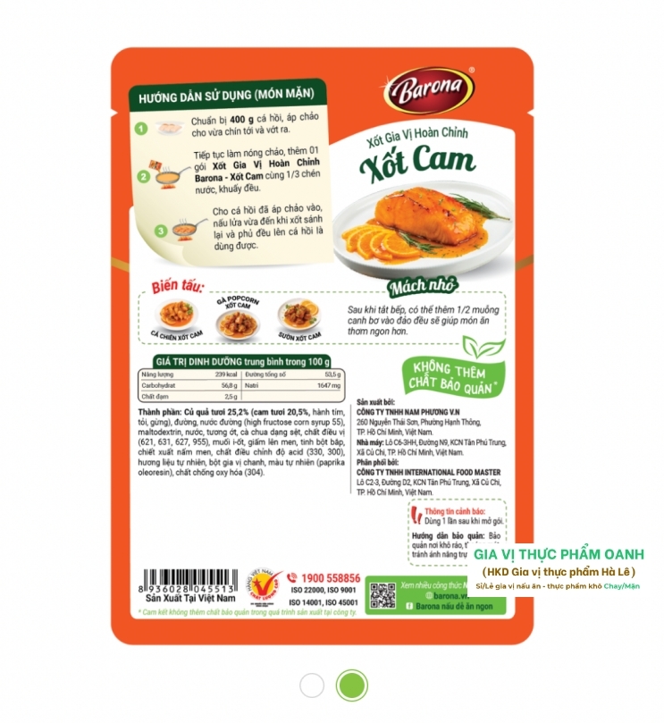 (Set 5/2,5-3kg thịt)  Gia vị hoàn chỉnh XỐT CAM Barona (80gr)
