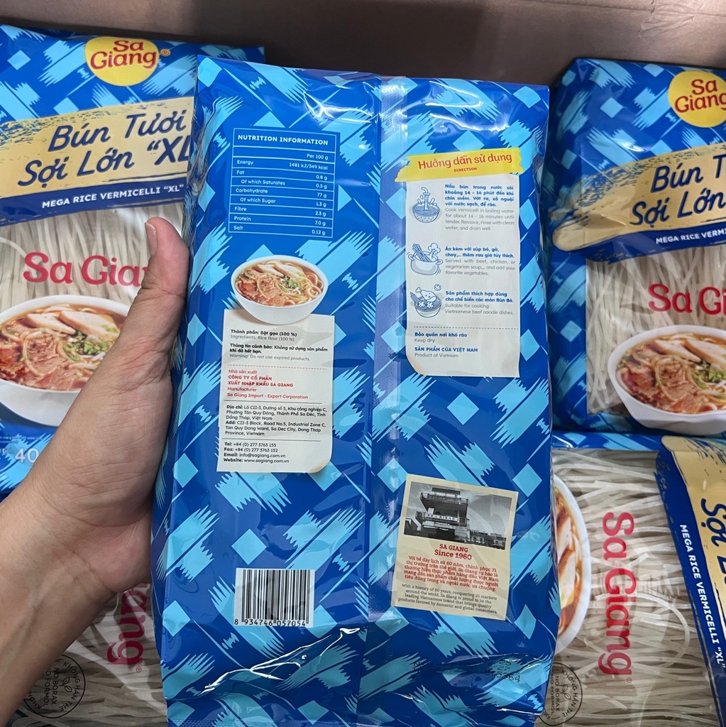 BÚN TƯƠI SỢI “XL” Sa Giang (400g)/ Thùng 20
