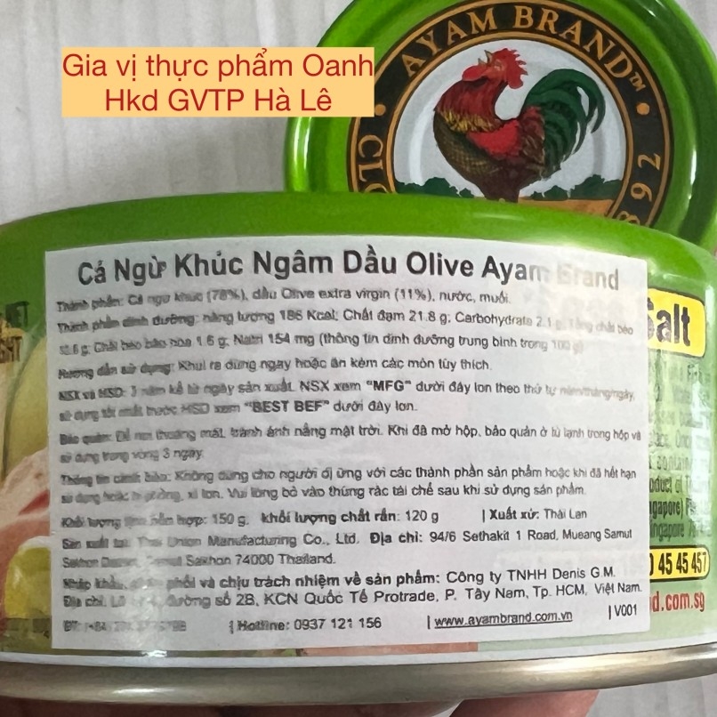 Cá ngừ khúc ngâm dầu olive Ayam Brand (150gr)
