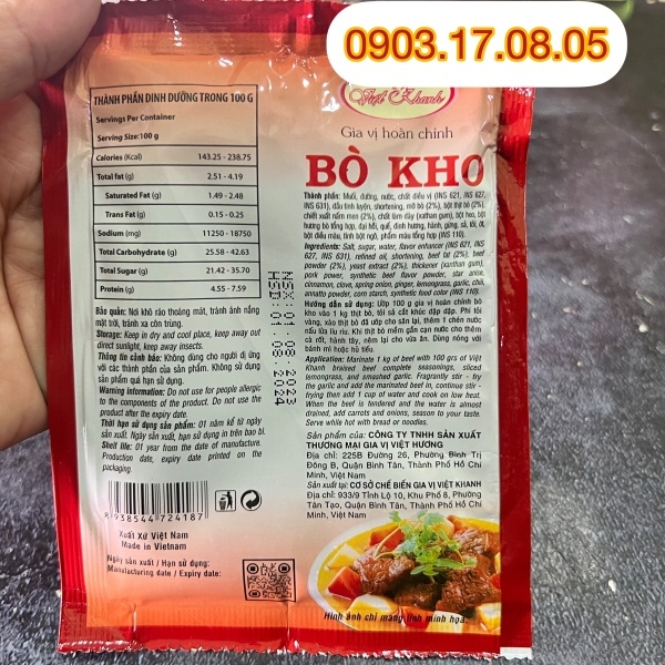 Gia vị hoàn chỉnh BÒ KHO Việt Khanh (100gr)