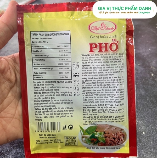 Gia vị hoàn chỉnh PHỞ Việt Khanh (100gr)