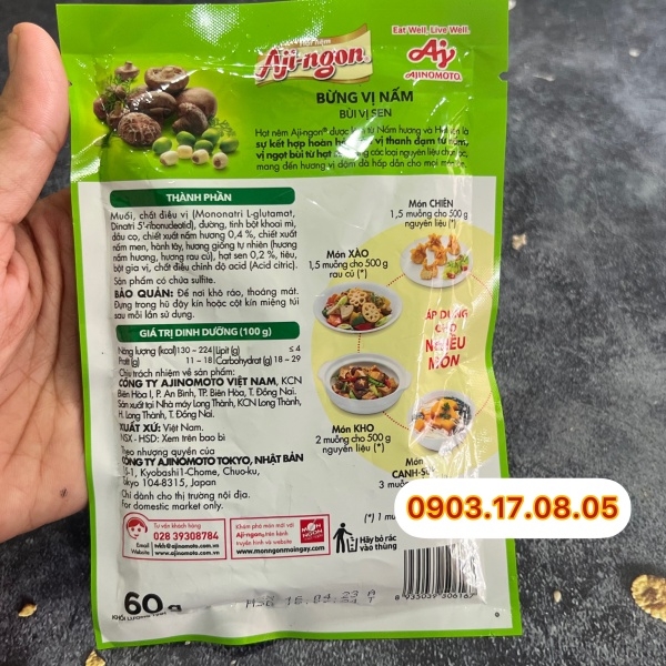 (Thùng 100) Hạt nêm nấm Aji Ngon 60gr