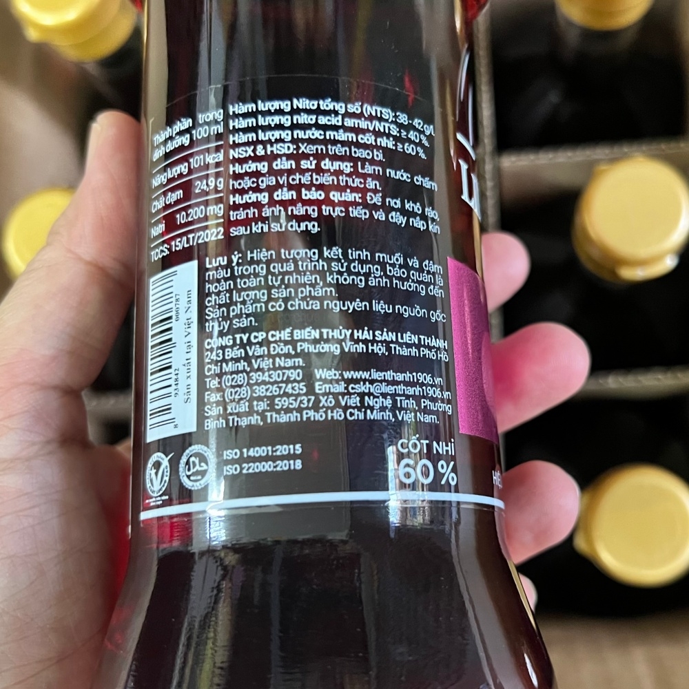 (Thùng 12) Nước mắm Liên Thành nhãn ngọc 60% CỐT NHĨ CÁ CƠM (chai 500ml)