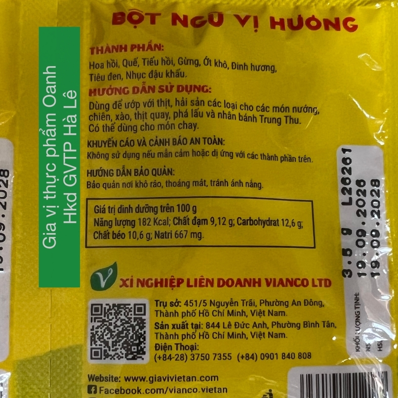 Bột ngũ vị hương Vianco 3.5gr (Thùng 1000 gói)