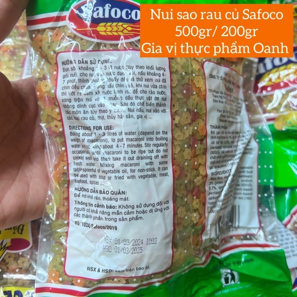 (Thùng 20) Nui sao rau củ Safoco (500gr)