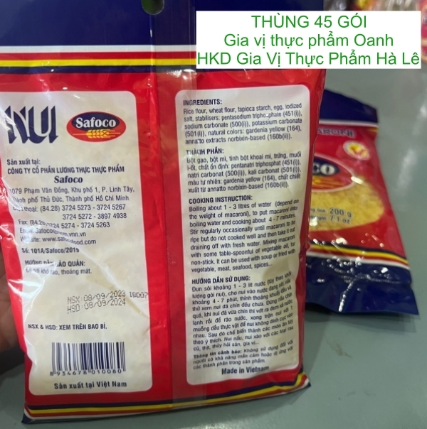 (10 gói/ Thùng 45) Nui nhỏ 200gr Safoco