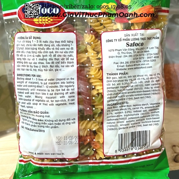(Thùng 20) Nui xoắn rau củ(300gr) Safoco