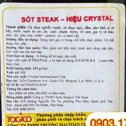 (Thùng 12) SỐT STEAK 284G - CRYSTAL