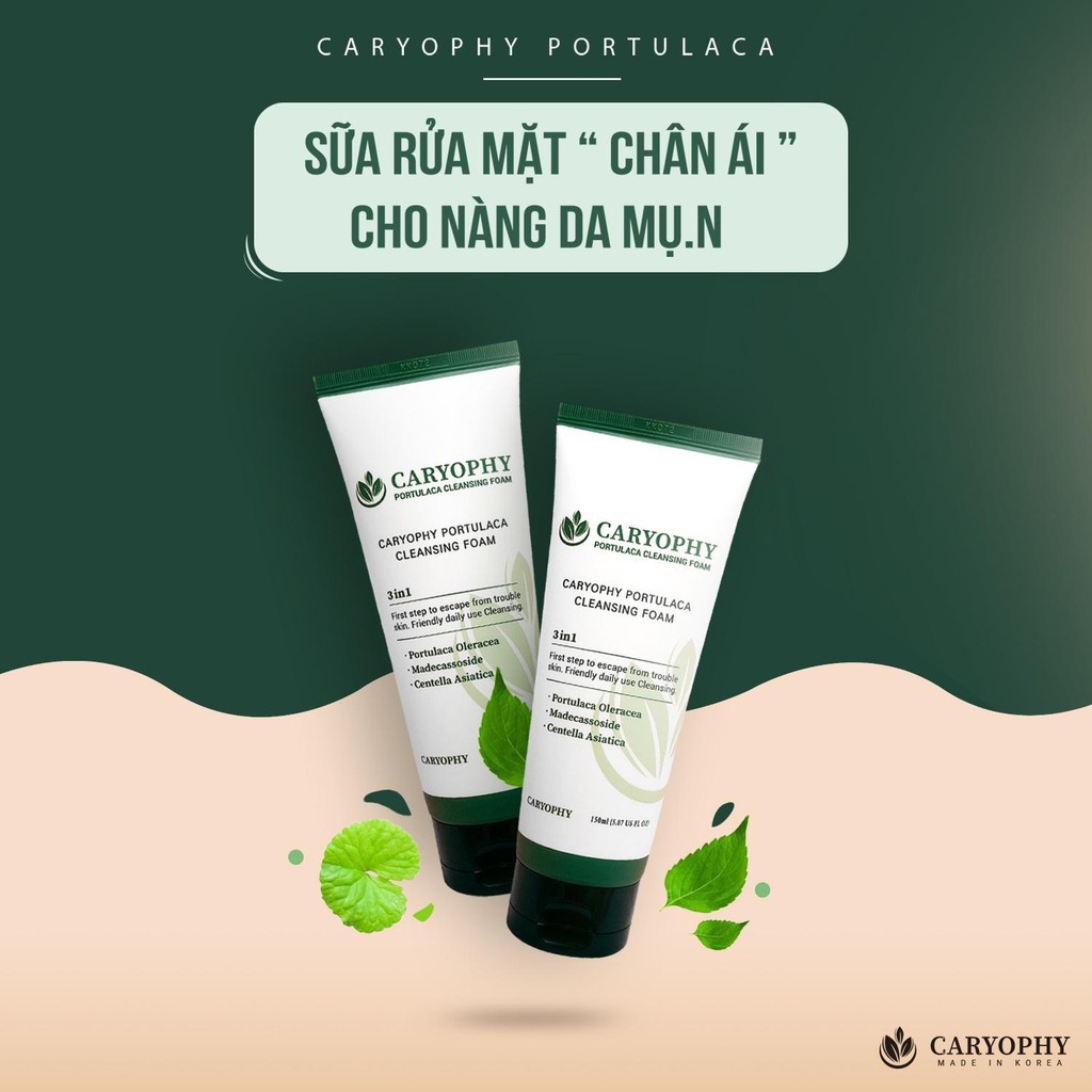 Sữa rửa mặt Caryophy Portulaca Cleansing Foam 3 In 1 | Lala Cosmetics - Thiên đường mỹ phẩm