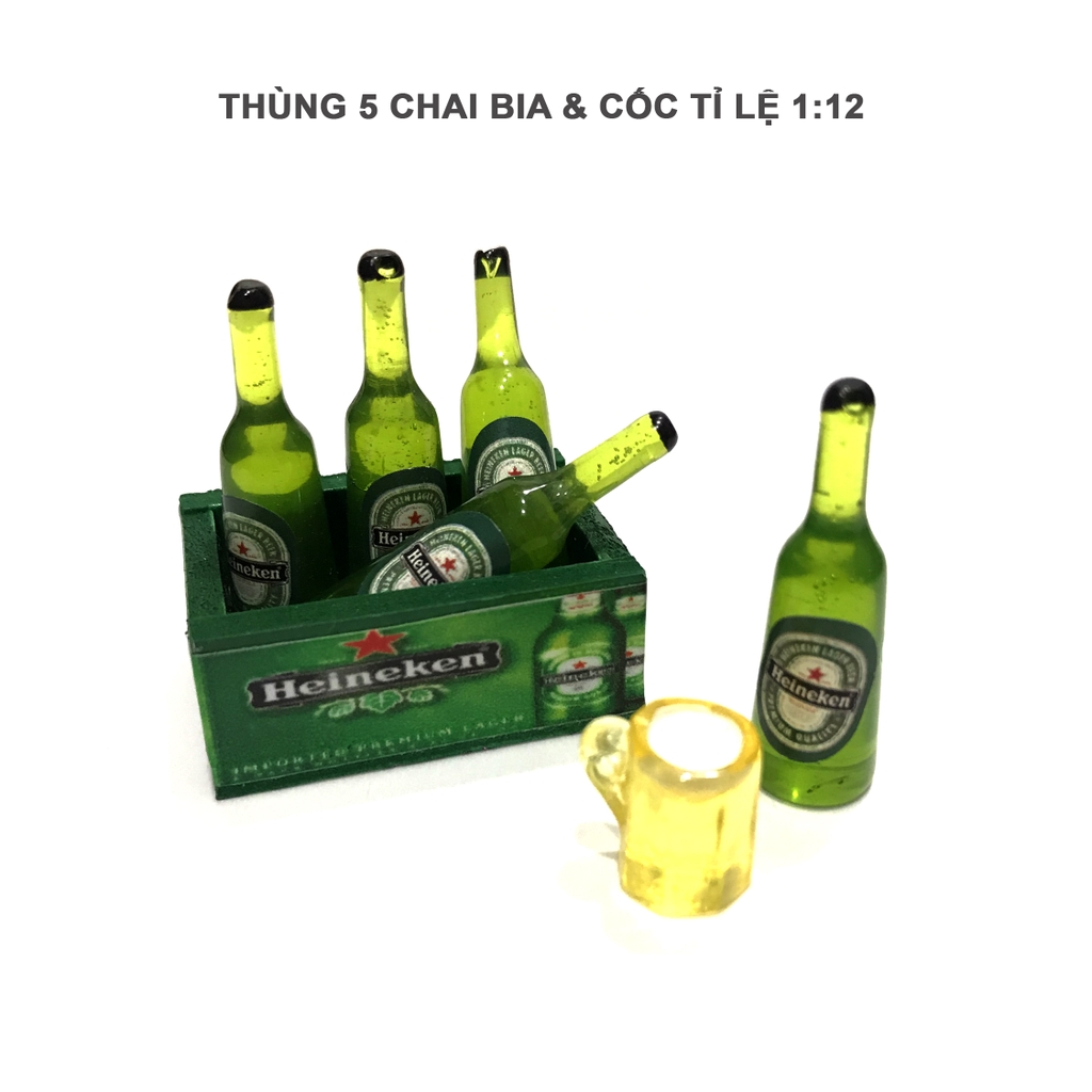 Mô hình thùng 5 chai bia kèm cốc tỉ lệ 1:12 - phụ kiện trang trí ...