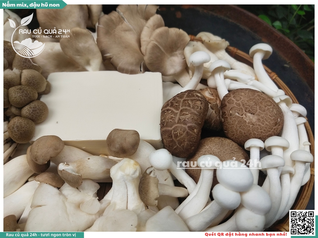 Nấm mix, đậu hũ non