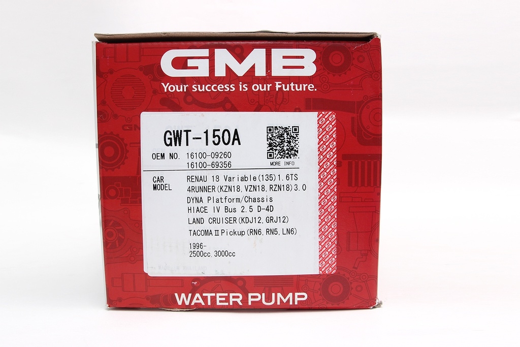 GWT150A Bơm Nước Toyota FORTUNER VN 2.5 Máy Dầu 05-16 FORTUNER 3.0 Máy Dầu 05-11 HILUX 2.5-3.0 Máy Dầu 04-15 LAND CRUISER PRADO 3.0 Máy Dầu 96-13 GMB - Japan