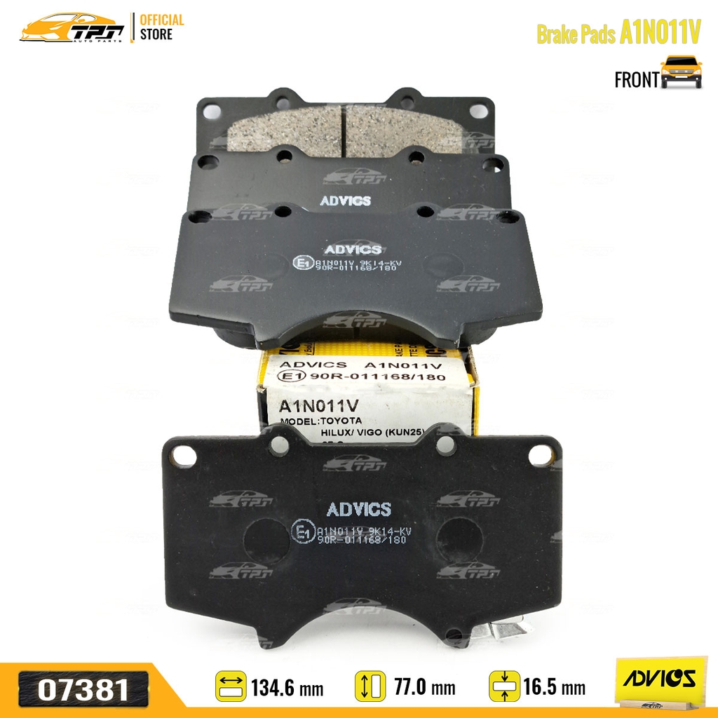 A1N011V - Bố Thắng - Má Phanh TRƯỚC Toyota FORTUNER 2.4 2.5 2.7 05- HILUX 2.4 2.5 2.8 3.0 DIESEL PRADO 2.7 LEXUS GX 470 02-09 ADVICS - Japan