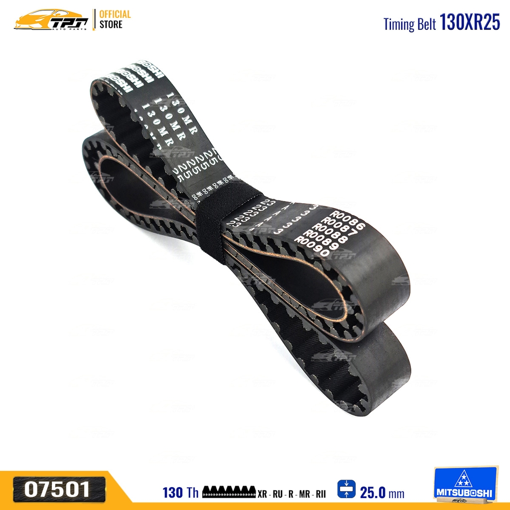 130MR25 Dây Curoa Cam / Dây Đai Răng Toyota BLIZZARD 4x4 2.2 2.4 84-90 CRESSIDA 2.2 2.4 77-96 HIACE II 2.2 77-83 HIACE III 2.2 2.4 82-89 HILUX 2.2 2.4 78-89 LAND CRUISER 4X4 J7 2.4 84- Mitsuboshi - Japan