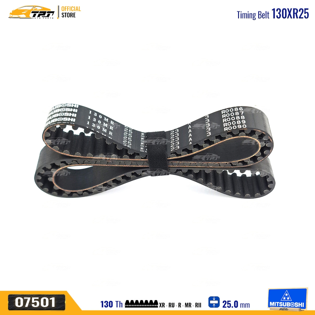 130MR25 Dây Curoa Cam / Dây Đai Răng Toyota BLIZZARD 4x4 2.2 2.4 84-90 CRESSIDA 2.2 2.4 77-96 HIACE II 2.2 77-83 HIACE III 2.2 2.4 82-89 HILUX 2.2 2.4 78-89 LAND CRUISER 4X4 J7 2.4 84- Mitsuboshi - Japan