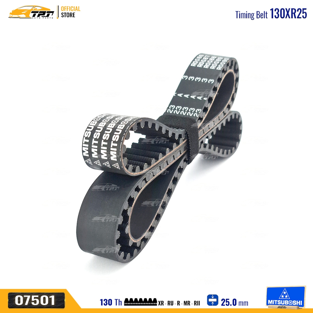 130MR25 Dây Curoa Cam / Dây Đai Răng Toyota BLIZZARD 4x4 2.2 2.4 84-90 CRESSIDA 2.2 2.4 77-96 HIACE II 2.2 77-83 HIACE III 2.2 2.4 82-89 HILUX 2.2 2.4 78-89 LAND CRUISER 4X4 J7 2.4 84- Mitsuboshi - Japan