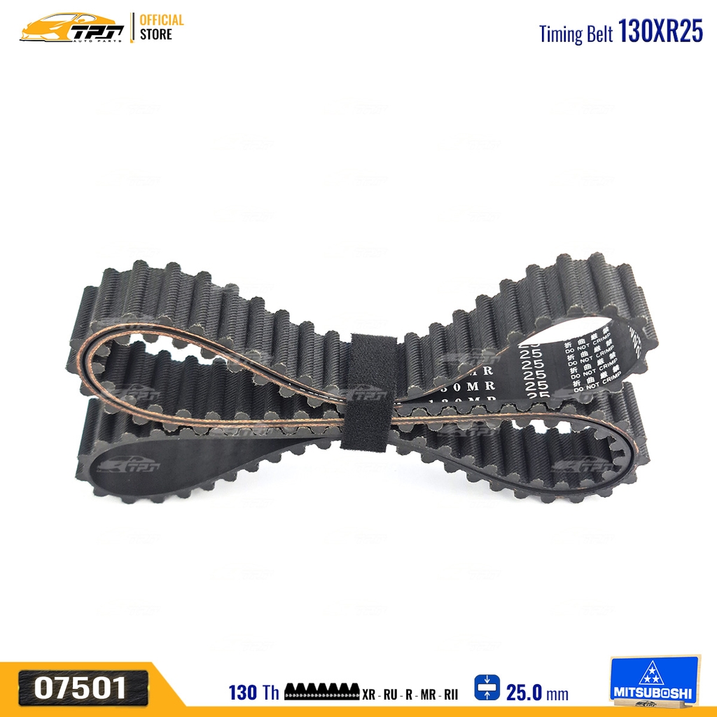 130MR25 Dây Curoa Cam / Dây Đai Răng Toyota BLIZZARD 4x4 2.2 2.4 84-90 CRESSIDA 2.2 2.4 77-96 HIACE II 2.2 77-83 HIACE III 2.2 2.4 82-89 HILUX 2.2 2.4 78-89 LAND CRUISER 4X4 J7 2.4 84- Mitsuboshi - Japan