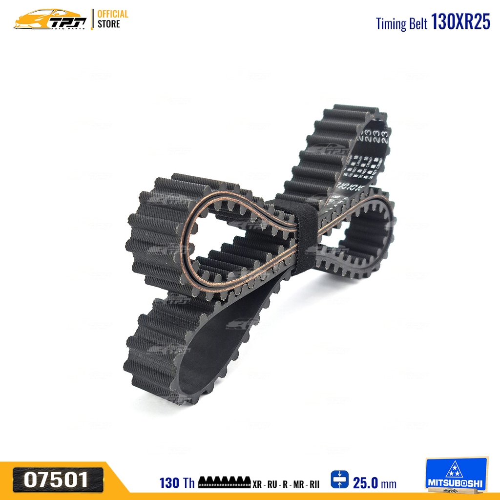 130MR25 Dây Curoa Cam / Dây Đai Răng Toyota BLIZZARD 4x4 2.2 2.4 84-90 CRESSIDA 2.2 2.4 77-96 HIACE II 2.2 77-83 HIACE III 2.2 2.4 82-89 HILUX 2.2 2.4 78-89 LAND CRUISER 4X4 J7 2.4 84- Mitsuboshi - Japan