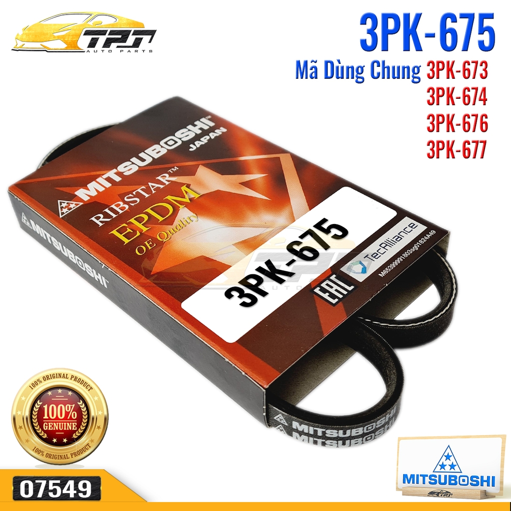 3PK675 Dây Curoa Kia CERATO (04-09) - CARENS (00-07) - SPORTAGE (04-10) - Hyundai SONATA (05-15) - TUCSON (04-15) Mitsuboshi - Japan