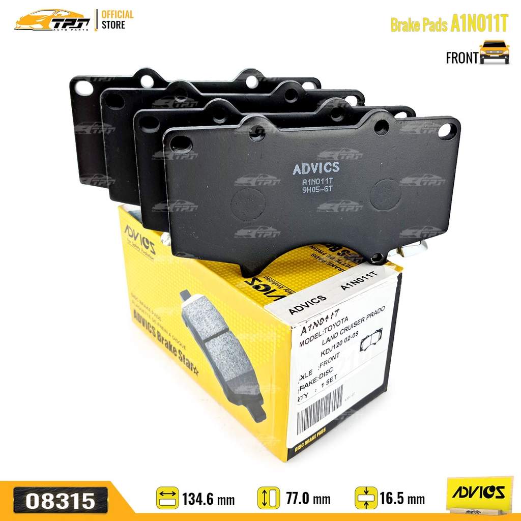A1N011T - Bố Thắng - Má Phanh TRƯỚC Toyota FORTUNER 2.4 2.5 2.7 05- HILUX 2.4 2.5 2.8 3.0 DIESEL PRADO 2.7 LEXUS GX 470 02-09 ADVICS - Japan
