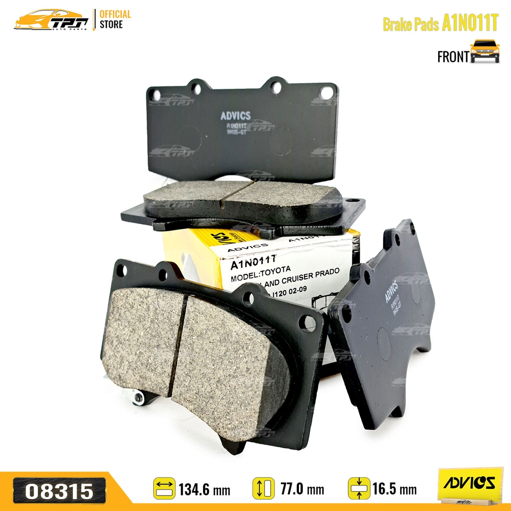 A1N011T - Bố Thắng - Má Phanh TRƯỚC Toyota FORTUNER 2.4 2.5 2.7 05- HILUX 2.4 2.5 2.8 3.0 DIESEL PRADO 2.7 LEXUS GX 470 02-09 ADVICS - Japan