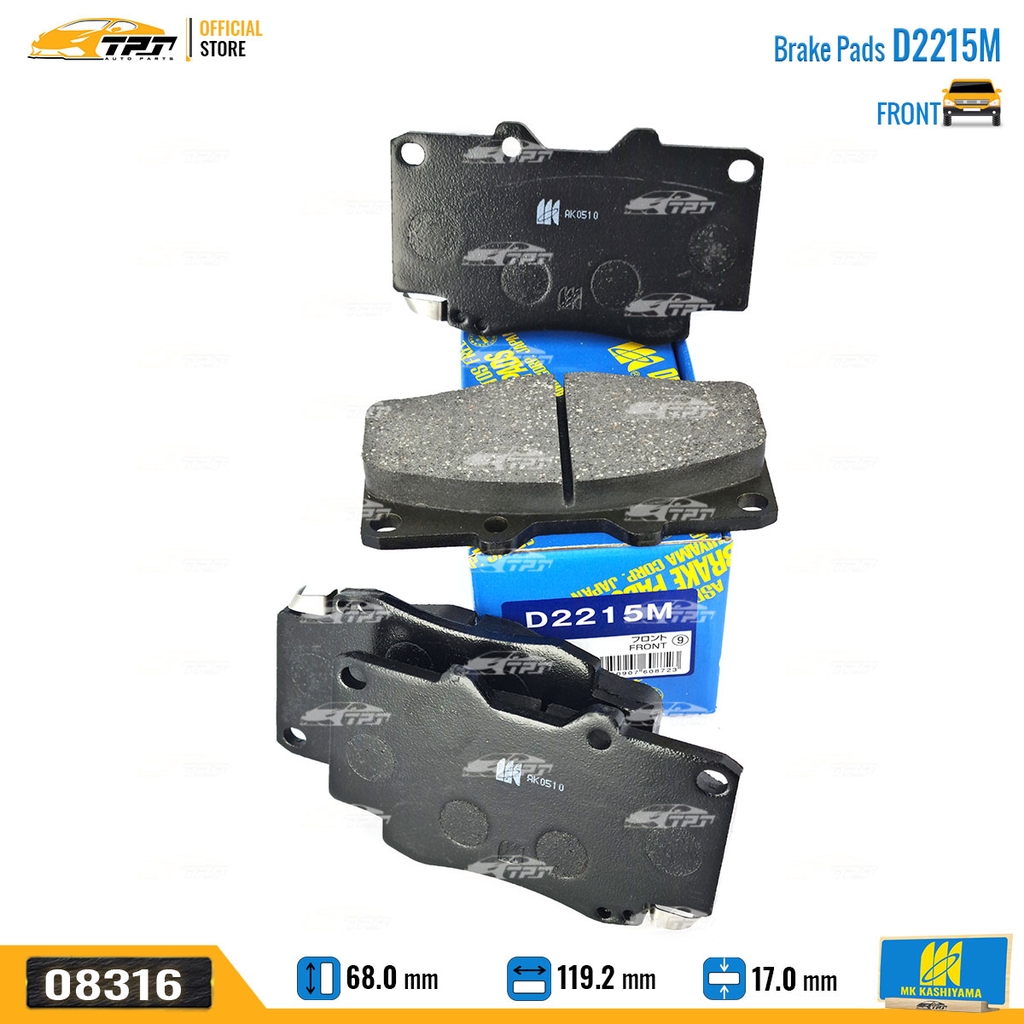 D2215M Bố Thắng - Má Phanh TRƯỚC Toyota FORTUNER 2.5 3.0 DIESEL 05-11 HILUX 2.4 2.5 3.0 DIESEL 01-11 MK Kashiyama - Japan