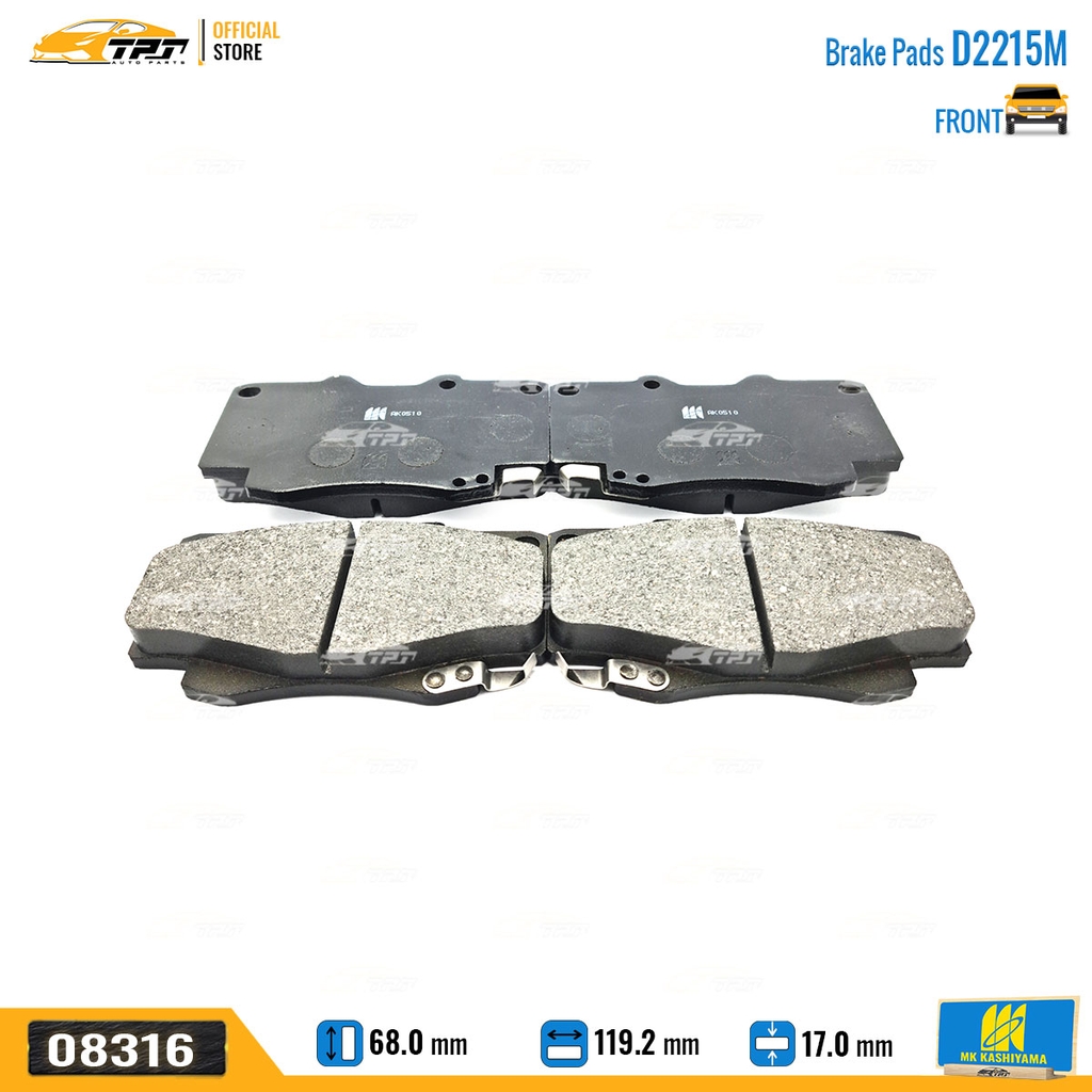 D2215M Bố Thắng - Má Phanh TRƯỚC Toyota FORTUNER 2.5 3.0 DIESEL 05-11 HILUX 2.4 2.5 3.0 DIESEL 01-11 MK Kashiyama - Japan