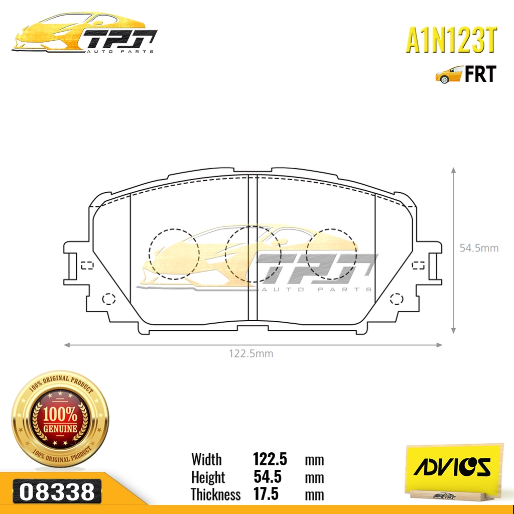 A1N123T - Bố Thắng - Má Phanh TRƯỚC Toyota VIOS VN 1.5 07- YARIS 1.0 1.5 05- ADVICS - Japan