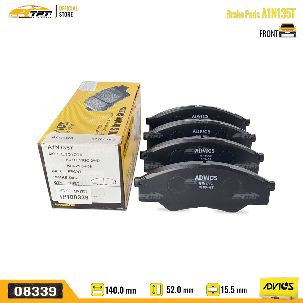 A1N135T - Bố Thắng - Má Phanh TRƯỚC Toyota INNOVA VN 2.0 06-16 HILUX 2.5 DIESEL 04-11 LAND CRUISER 4.5-5.7 07- ADVICS - Japan