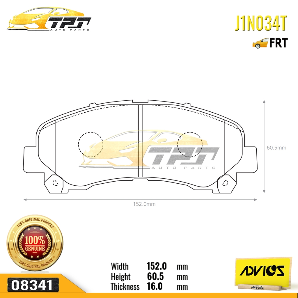 J1N034T - Bố Thắng - Má Phanh TRƯỚC Isuzu DMAX 1.9 2.5 3.0 07- Chevrolet COLORADO - TRAIBLAZER 2.5 2.8 13- MUX 2.5 3.0 13-17 ADVICS - Japan