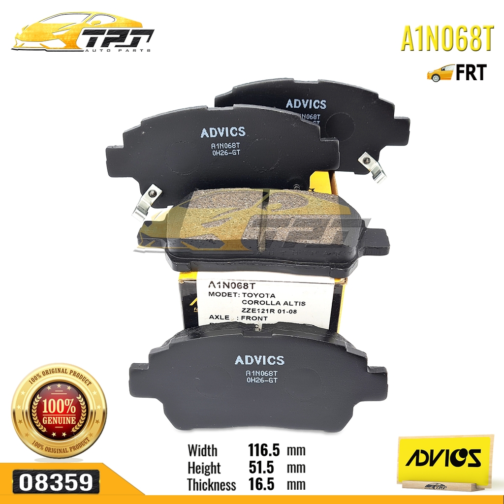 A1N068T - Bố Thắng - Má Phanh TRƯỚC Toyota COROLLA ALTIS 1.3 1.8 01-08 ADVICS - Japan