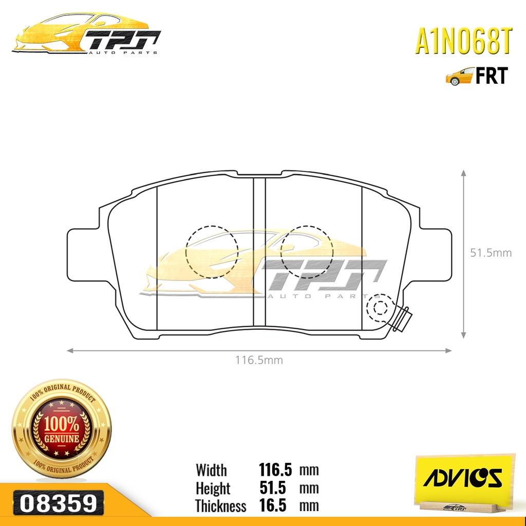 A1N068T - Bố Thắng - Má Phanh TRƯỚC Toyota COROLLA ALTIS 1.3 1.8 01-08 ADVICS - Japan