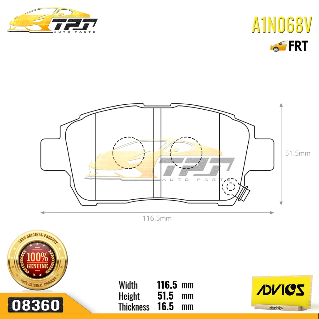 A1N068V - Bố Thắng - Má Phanh TRƯỚC Toyota COROLLA ALTIS 1.3 1.8 01-08 ADVICS - Japan