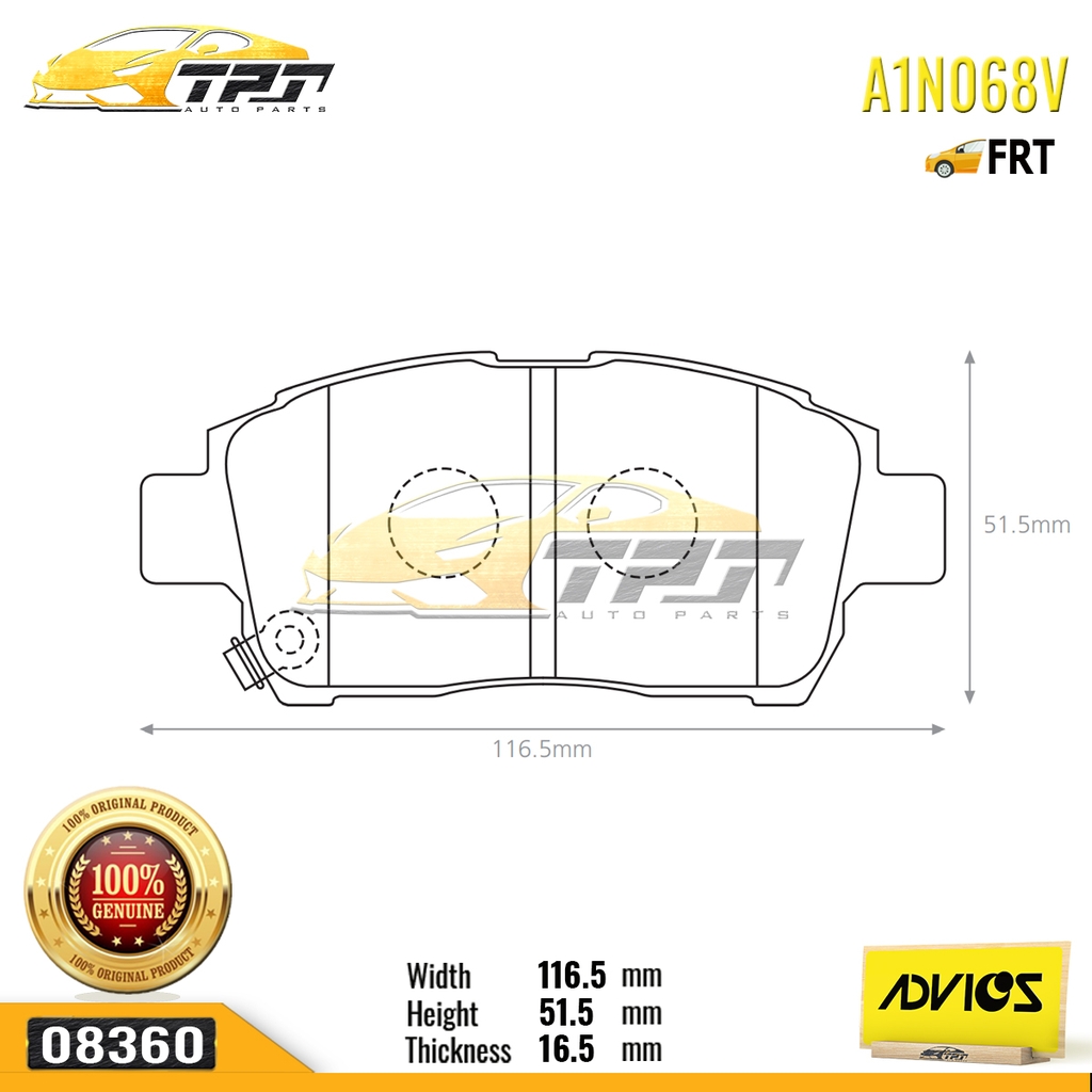 A1N068V - Bố Thắng - Má Phanh TRƯỚC Toyota COROLLA ALTIS 1.3 1.8 01-08 ADVICS - Japan