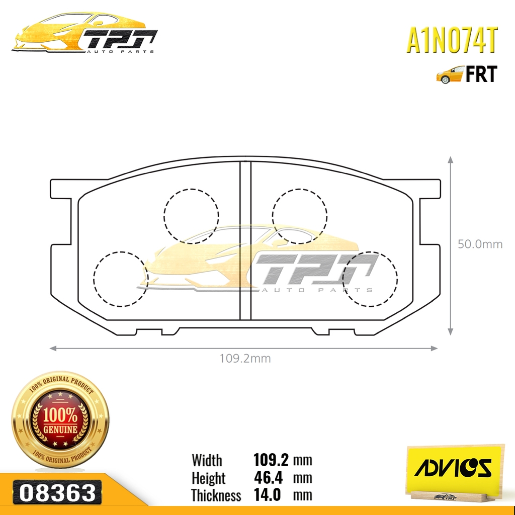 A1N074T - Bố Thắng - Má Phanh TRƯỚC Toyota COROLLA 1.6 84-87 ADVICS - Japan