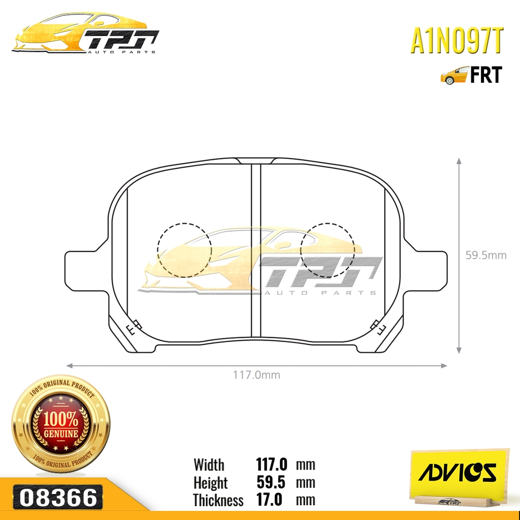 A1N097T - Bố Thắng - Má Phanh TRƯỚC Toyota CAMRY VN 2.2 3.0 98-02 ADVICS - Japan