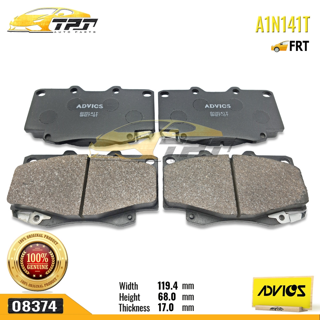 A1N141T - Bố Thắng - Má Phanh TRƯỚC Toyota FORTUNER 2.5 3.0 DIESEL 05-11 HILUX 2.4 2.5 3.0 DIESEL 01-11 ADVICS - Japan